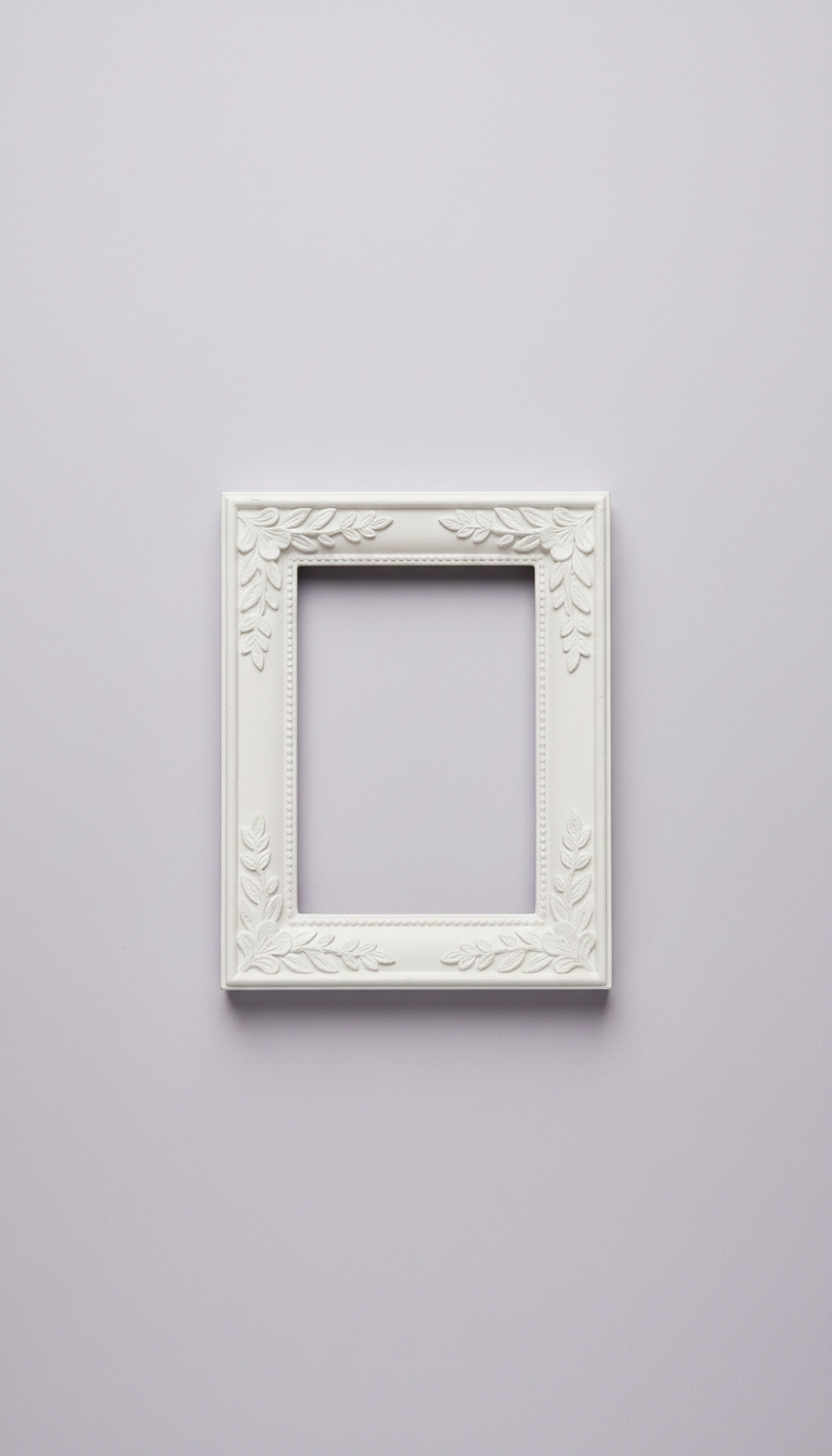 Small whitewashed photo frame with delicate carving
