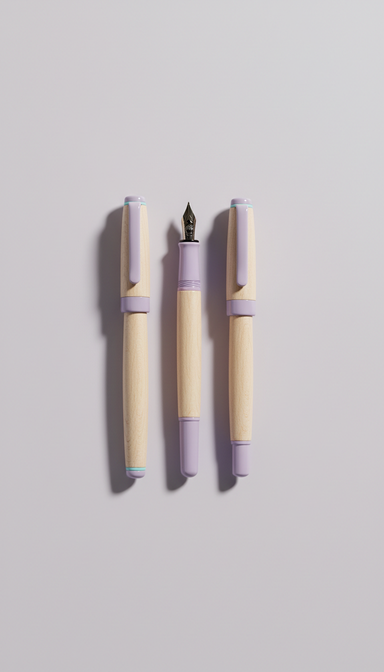 Lavender-accented wooden pen set